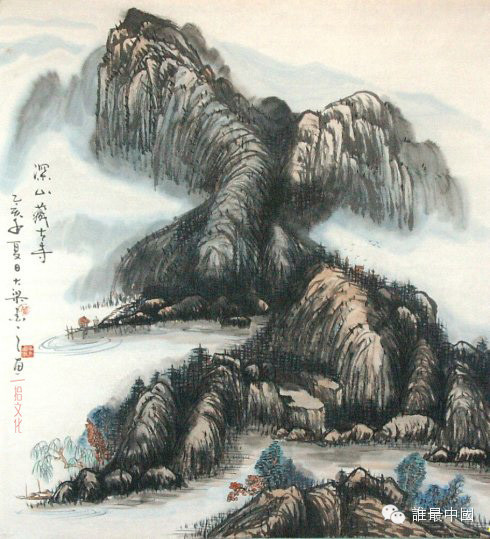 后人所画《山中藏古寺》