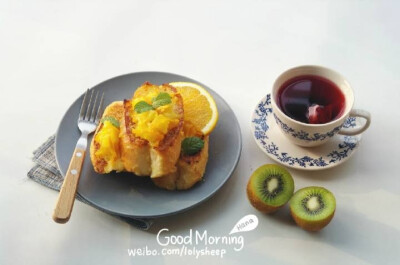 香橙酱french toast，水果茶，猕猴桃