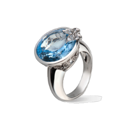 大号扭纹戒指 系列 BAILE DE MARIPOSAS 白金镶蓝色托帕石和钻石戒指 自然，灵动，浪漫，典雅。纯粹的外形充满女人味，仿佛一支魔幻舞蹈，摇曳生姿。
