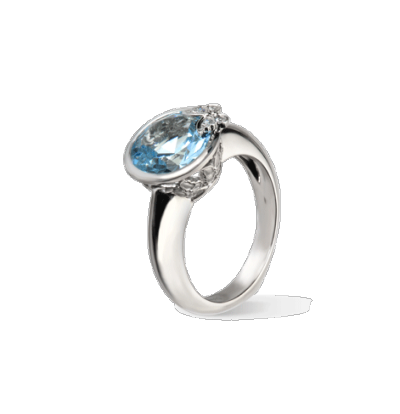 扭纹戒指 系列 BAILE DE MARIPOSAS 白金镶蓝色托帕石戒指 自然，灵动，浪漫，典雅。纯粹的外形充满女人味，仿佛一支魔幻舞蹈，摇曳生姿。