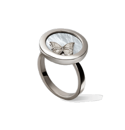 BAILE DE MARIPOSAS 戒指 系列 BAILE DE MARIPOSAS 白金镶珍珠母贝戒指 自然，灵动，浪漫主义与典雅。有着充满女人味的魔力舞蹈的纯粹外形。