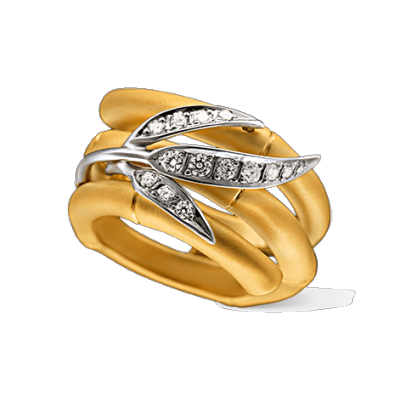 ZEN 大号戒指 系列 BAMBÚ 黄金/白金镶钻戒指 灵感来源于在东方文化中象征吉祥的竹子，每一件作品都体现了完美的律动、精致的细节以及细腻的纹理。这一系列已成为品牌的形象标签。
