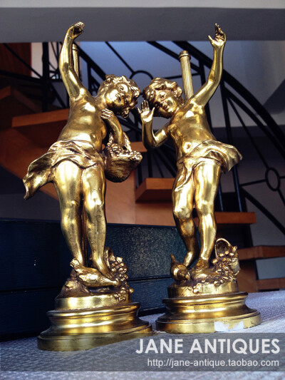 欧洲vintage纯铜手工天使雕塑灯座一对 西洋旧货 西洋古董