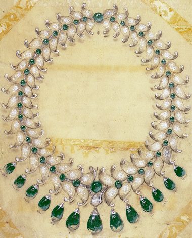 Baroda necklace special order book page, 1950, Van Cleef &amp;amp; Arpels’ Archives