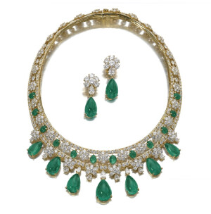 'Amalia', an emerald and diamond necklace with a pair of ear clips by Van Cleef &amp;amp; Arpels.