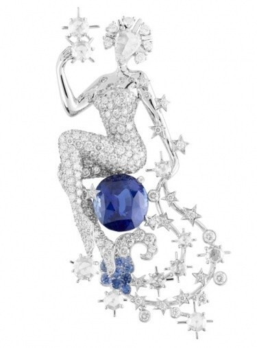 van cleef &amp;amp; arpels constellation cassiopee clip, diamonds and sapphire