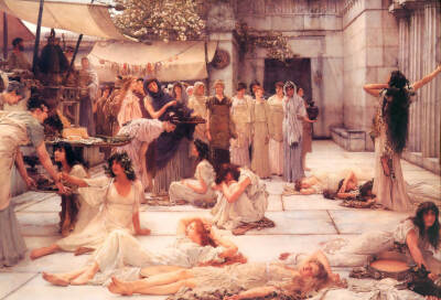 （大图）Sir Lawrence Alma-Tadema (Sir Lawrence Alma Tadema) (1836-1912)// The Women of Amphissa// Oil on canvas// 1887// 121.8 x 182.8 cm//