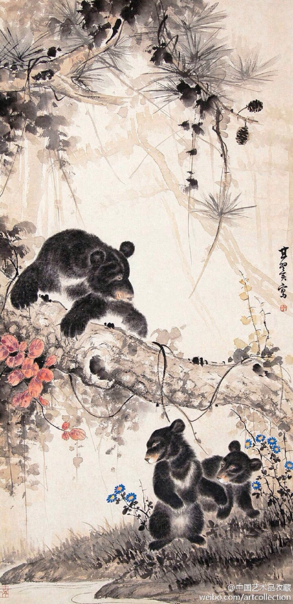 #工笔画#【 张其翼 《花鸟图》 】张其翼一生致力于中国画，以搜画花鸟和猿猴闻名于世。在工笔画界流传有“南陈（陈之佛）北张（张其翼）&amp;quot;的说法。他擅画各种禽鸟、猿猴等，兼工带写，独树一帜。画面注重意趣和表达思想感情。他画的黑白猿猴动作灵活；花卉总是生机勃勃，艳丽而不浮燥，耐看而不粗俗。