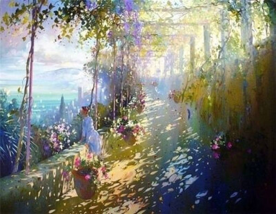 庭园的炫彩之光／法国画家Laurent Parcelier