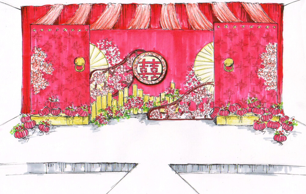 Theone无限创一婚礼布置：婚礼布置手绘图。为你度身定制独一无二的婚礼，微信公众号：无限创一手工定制婚礼。欢迎订阅咨询预览！