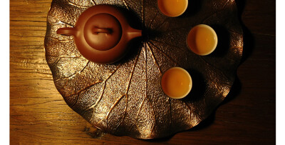 CU小器原创纯手工紫铜纯铜茶艺茶道配件荷叶小茶托铜茶杯托盘茶盘