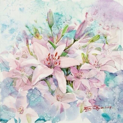 那些花儿，韩国画家Ryu Eunja水彩作品