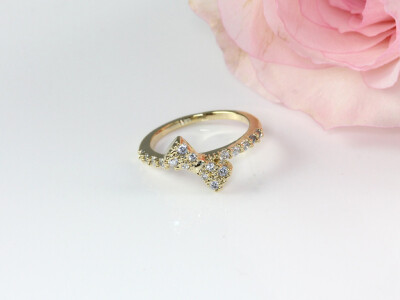 美国Hello Miss Apple戒指Pave Bow Knuckle Ring蝴蝶结