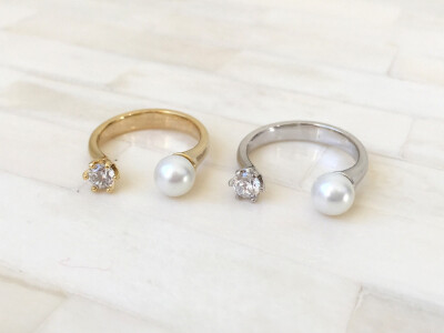 美国Hello Miss Apple戒指Pearl &amp;amp; Crystal Ring
