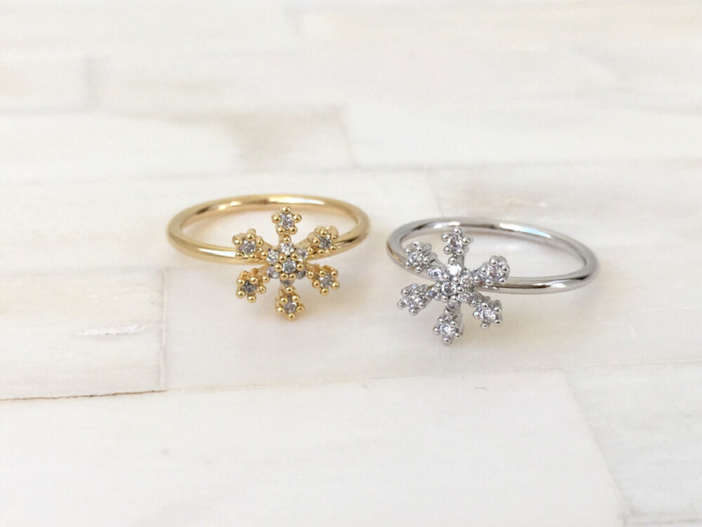 美国Hello Miss Apple戒指Snowflake Knuckle Ring雪花