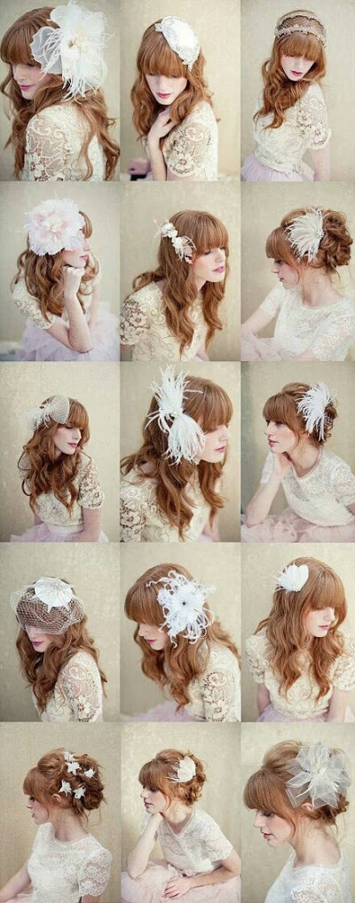 白色蕾丝加羽毛发卡，戴在新娘头上，美呆了