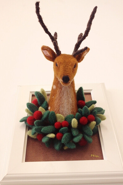 【荳小Nia手作】羊毛毡原创鹿头墙挂 墙壁装饰 羊毛毡圣诞小鹿