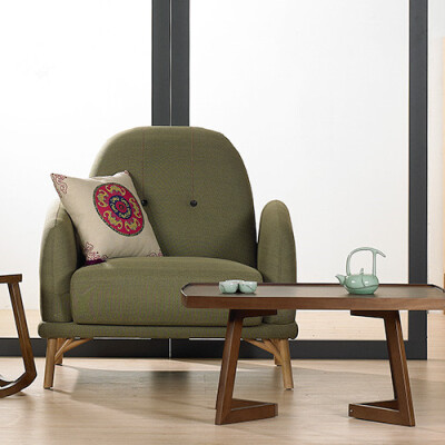 宜可宜居原创布艺实木框架现代简约小户型小俏皮单人沙发