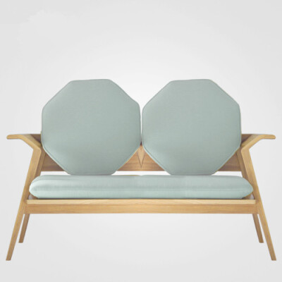 宜可宜居原创实木现代简约双人八方沙发椅特