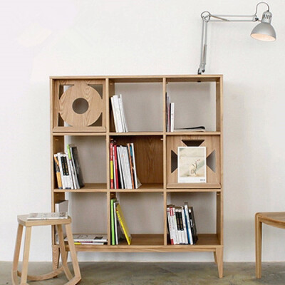 宜可宜居原创板木现代简约新中风吉宫书柜书架置物架