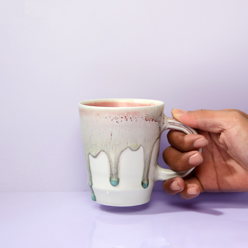 拙色陶瓷杯手绘窑变马克杯带盖子送勺子情侣定制对杯水杯手工创意