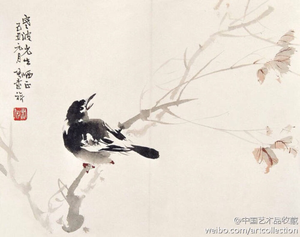 #写意画#【 张书旂 《花鸟图》 】张书旂（1900-1957）的花鸟画，继承了中国画以形写神的传统创作方法。张书旂觉得师古人、师前人莫如师自然更生动。他每于清晨薄暮，蹲身秘处，窥视鸟儿之神态，故所作花鸟画，纯从写生中得来，动作的自然，色彩的正确，乃在写生之外，另有观察的工夫和心中意会的结果。