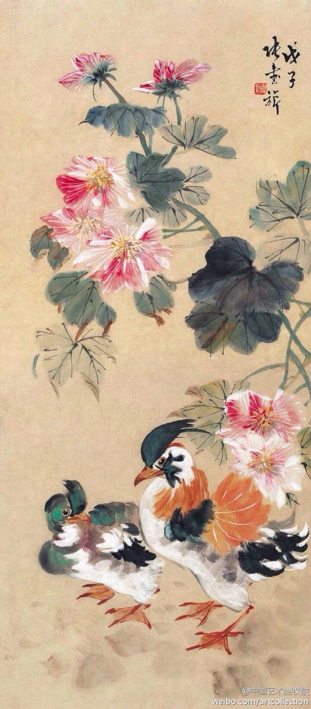 #写意画#【 张书旂 《花鸟图》 】张书旂（1900-1957）的花鸟画，继承了中国画以形写神的传统创作方法。张书旂觉得师古人、师前人莫如师自然更生动。他每于清晨薄暮，蹲身秘处，窥视鸟儿之神态，故所作花鸟画，纯从写生中得来，动作的自然，色彩的正确，乃在写生之外，另有观察的工夫和心中意会的结果。