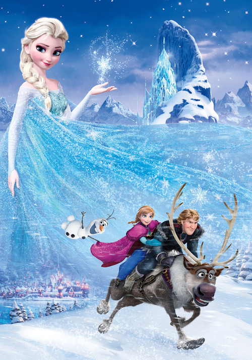 《冰雪奇缘》（Frozen），2013迪士尼3D动画电影，迪士尼成立90周年纪念作品，改编自安徒生童话《白雪皇后》。影片讲述一个严冬咒语令王国被冰天雪地永久覆盖，安娜和山民克里斯托夫以及他的驯鹿搭档组队出发，为寻找姐姐拯救王国展开一段冒险。