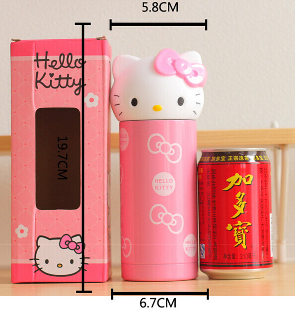 【Hello kitty卡通创意不锈钢保温杯】健康生活小管家，304食品级不锈钢材质，安全放心，健康环保，360ml，高度19.7cm，宽度约6.7cm，粉色/红色，38元不包邮。