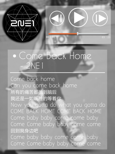 歌曲播放器界面。 come back home-2NE1。 最爱的歌之一～妞们唱得太好听～ 原创作图。