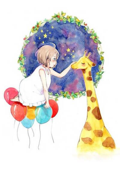 气球·长颈鹿·女孩