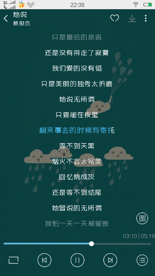 歌曲推荐:林俊杰《她说》 等不到天黑，烟火不会太完美，回忆烧成灰，还是等不到结尾。