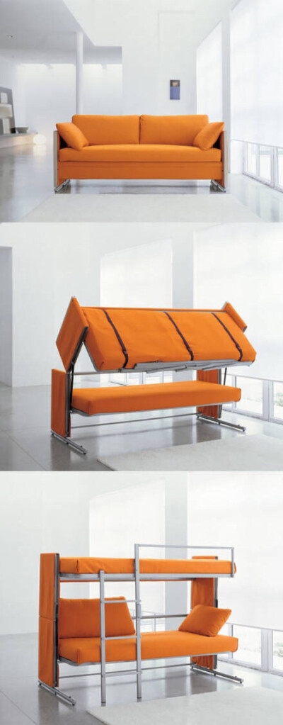 创意家居 节省空间的超棒设计！既是沙发又是上下单人床 非常实用！