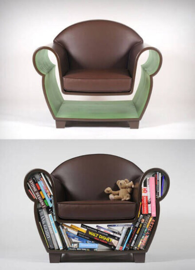 创意家居 节省空间的超棒设计！小沙发和书架兼具 是不是超有艺术感？闲暇之余随意抽出一本坐沙发上阅读 好生惬意！