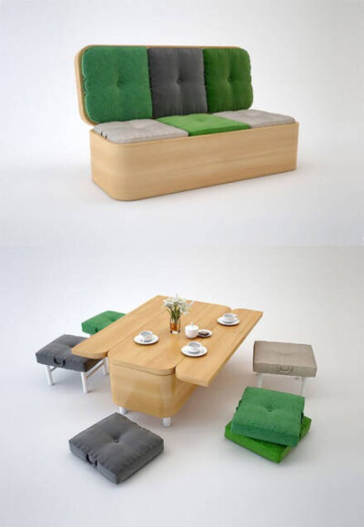 创意家居 节省空间的超棒设计！榻榻米最佳伴侣 可以当沙发也可以拆下变成小桌子！