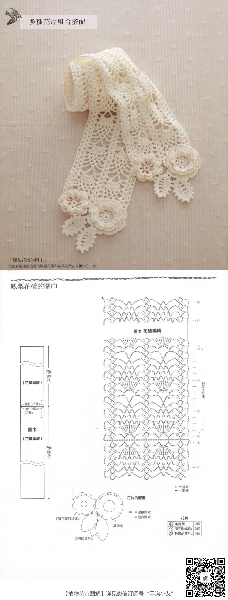 【钩织の凤梨花样围巾】- #图解#