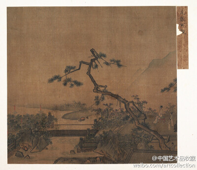 #山水画#【 元 张可观 《露台月夜图》 】册页，绢本设色，26.7×24.8cm，美国纽约大都会艺术博物馆藏。 张可观，元代画家，华亭（今松江市）人，画风学马远。