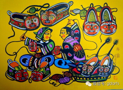 陕西户县农民画，美丽不可挡 艺术源于民间——猫鞋