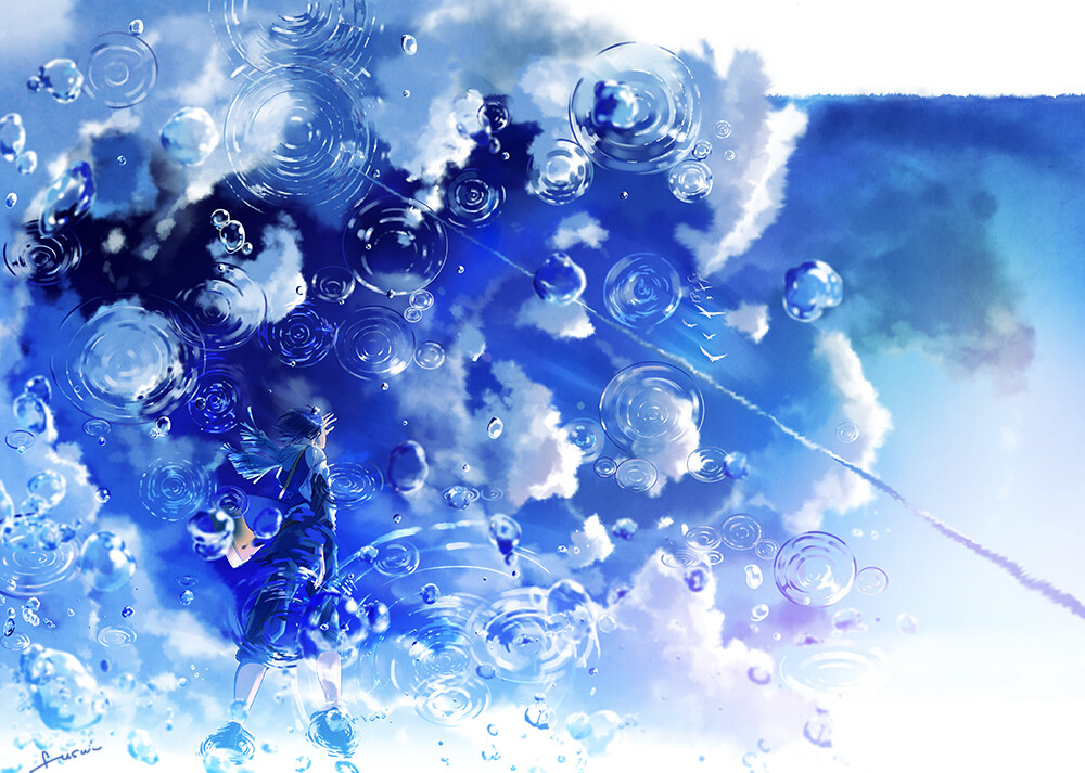 『二次元风景』「天空与水面」Canvas blue ふすい 40171786