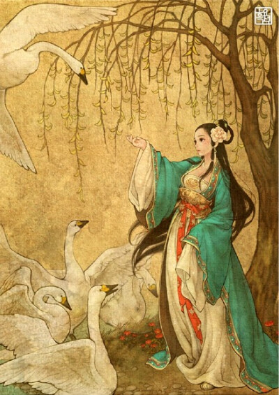 韩国一位插画师将西方童话人物画风转变成韩国古代画风，简直太棒了，画风真是棒极了！！（日推；00obsidian00）