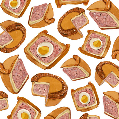森系水彩画 面包 食物 『面包+火腿+蛋=鸡蛋火腿面包！！！』