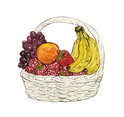 森系水彩画 食物 水果『水果篮子～～～』