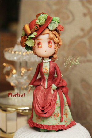 印象派 莫里素 正面大图  软陶时装娃娃 1880年代服饰