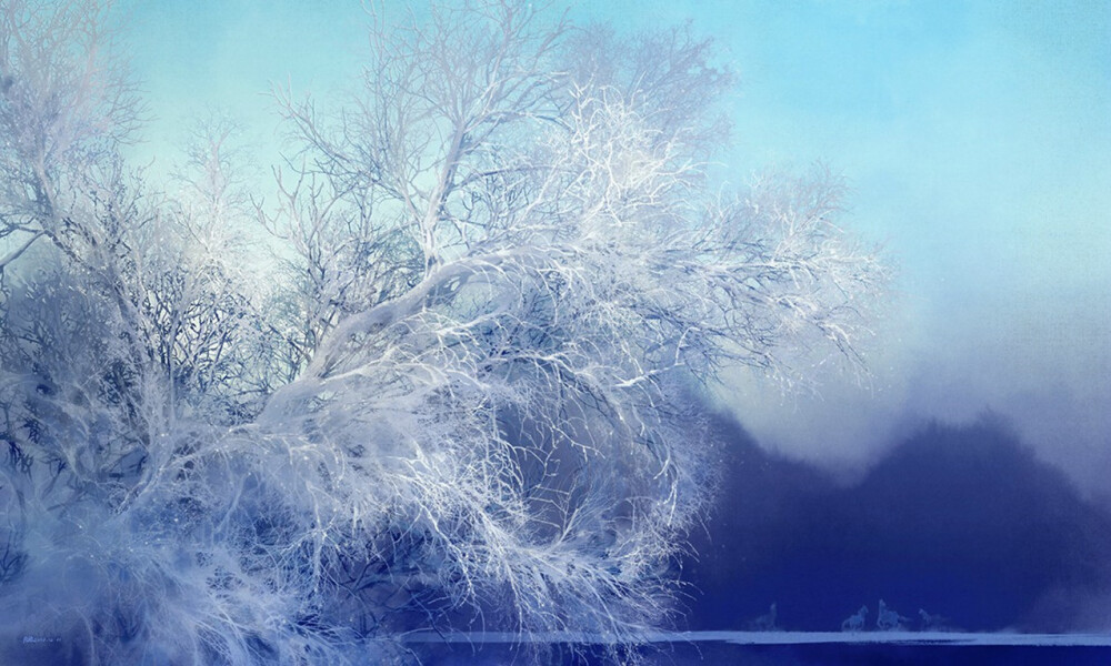 「 伊吹五月 」. 玉树霜枝冰漱雪，缭山烟暮潇尘。马蹄轻落月流痕。愿虔别甲午，乙未即新春。据画说词倾鄙墨，忆中盈载寒温。【诗词摘自：石頭】