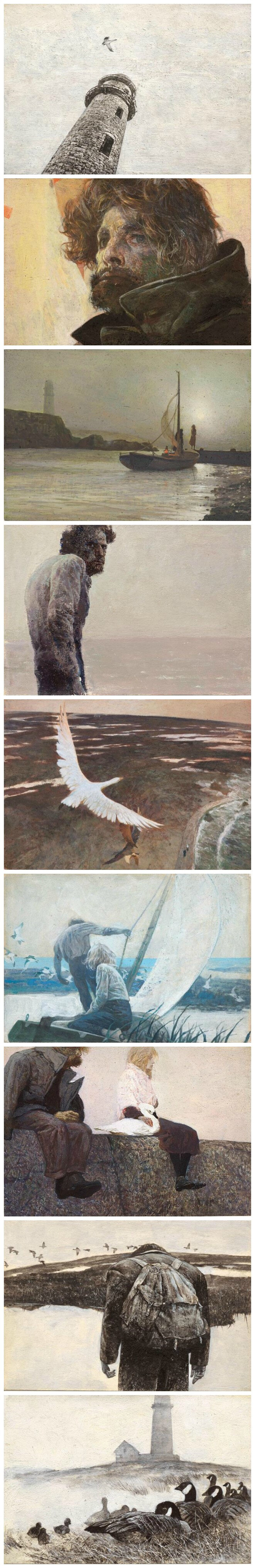 幼时初识何多苓，为保罗·加利科短篇小说《雪雁》配图，那时尚未有“绘本”这样的名称，称为“油画连环画”：广袤荒凉沼泽地、废弃灯塔、灯塔里的古怪画家、小女孩、雪雁以及围绕于此的爱情故事，在我童年的心中留下深刻的念想。伤痕美术：http://t.cn/zWHRB39