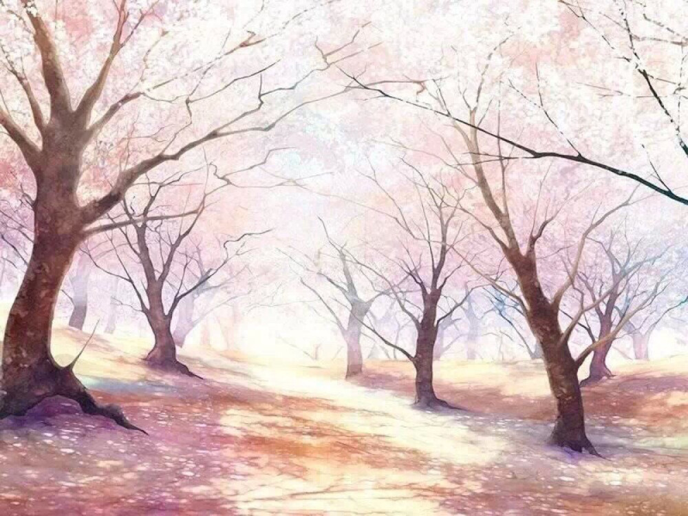 跟着二次元游霓虹 风景 壁纸 背景 唯美 插画 樱花