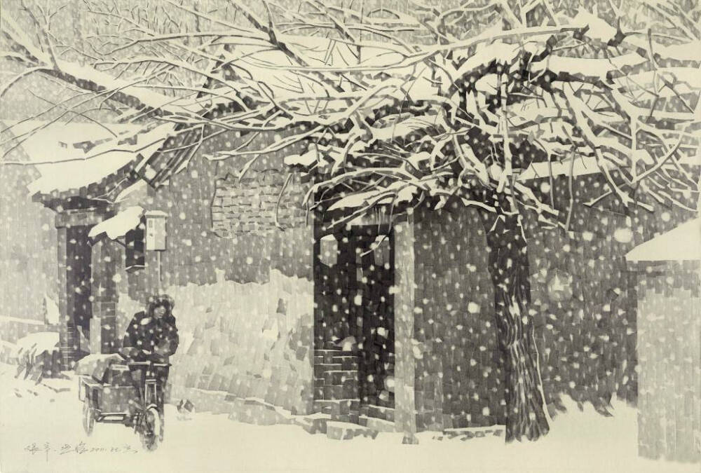 用笔画留住老北京胡同的冬日。作者：@况晗