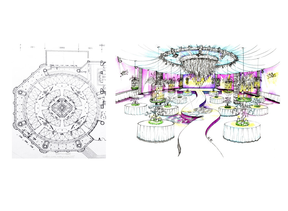 宴会设计 手绘场景 婚礼手绘 铭轩