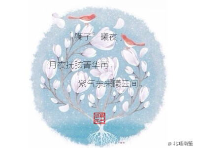 「狮子°曦夜」 月夜抚弦菁华苒，紫气东来曦云间。（个人制图）