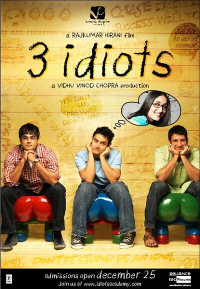 三傻大闹宝莱坞 3 Idiots (2009)----------------------------喜剧里还可以有这么多闪光的慧言慧语。